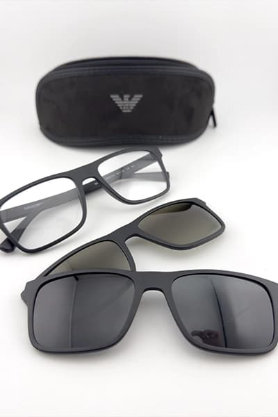 lunettes Emporio Armani clip-on, lunettes de vue clip-on Armani, lunettes de soleil clip-on Emporio Armani